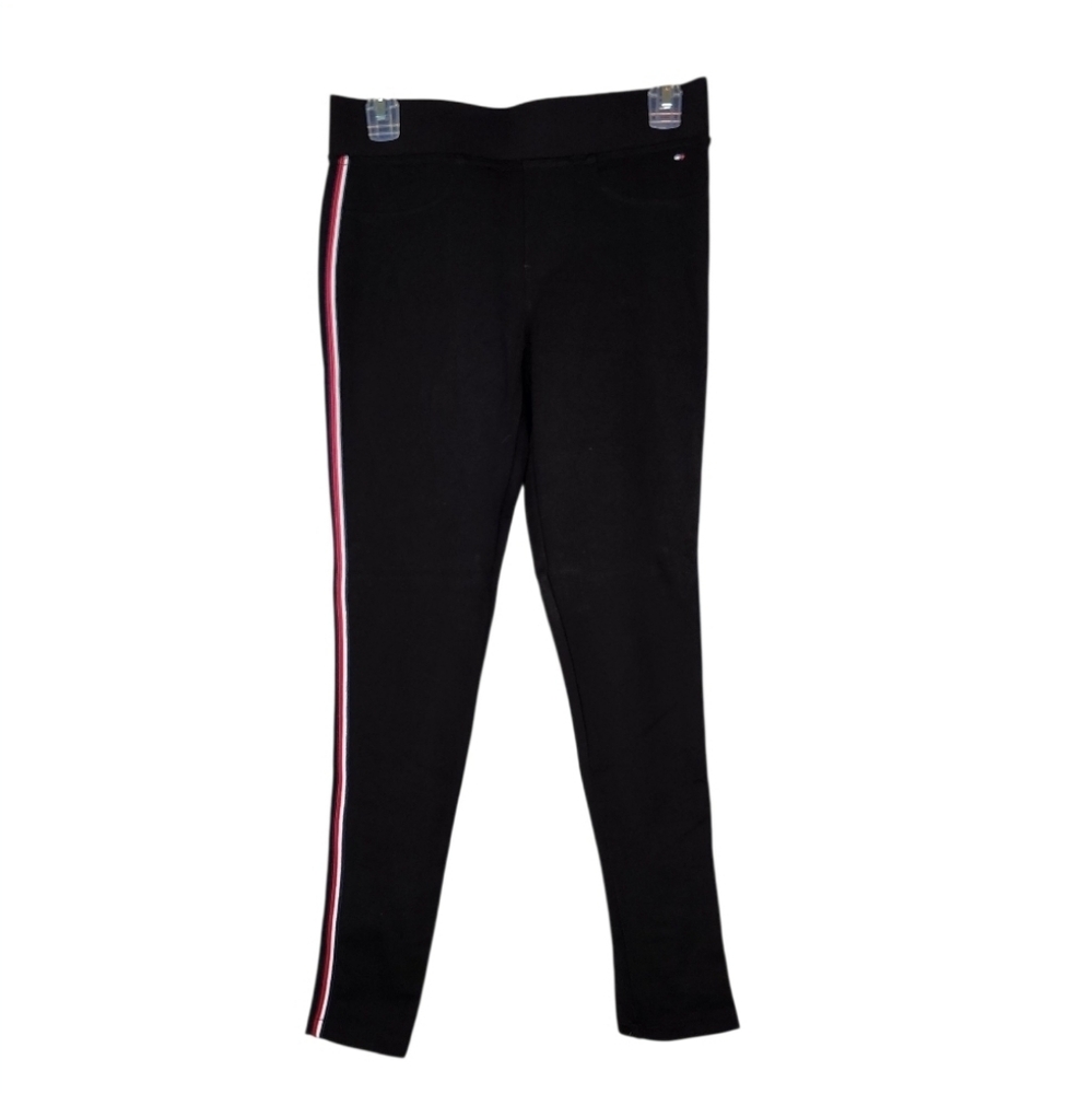 Tommy Hilfiger Black With Red, White & Blue Stripe Pull On Skinny Pants Small